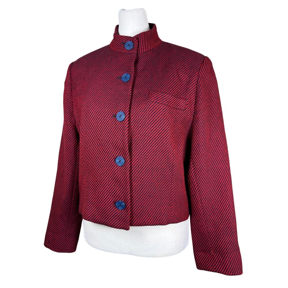 Vintage ‘90s Jones New York 100% Pure Wool Red & Navy Cropped High Collar Jacket